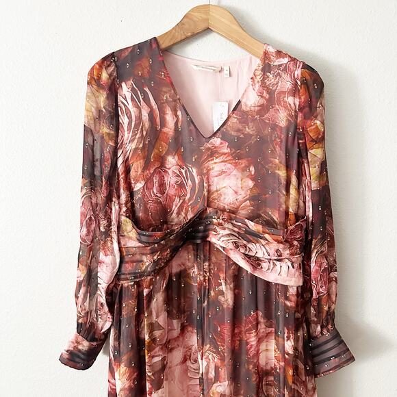 Soft Surroundings Silk & Gold Metallic Long Sleeve Rina Maxi Dress size 12 NEW - Picture 2 of 13